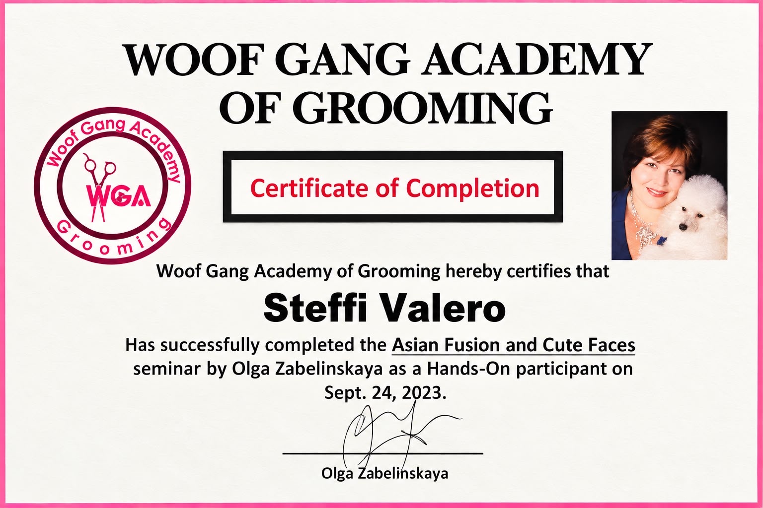 Asian Fusion and Cute Faces — Woof Gang Academy of Grooming · Olga Zabelinskaya · September 2023 — Kisses and Paws in West Miami