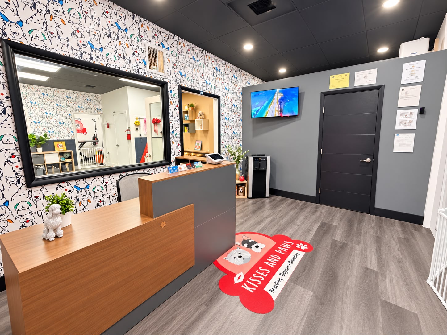 Reception area at Kisses and Paws Board and Care in West Miami